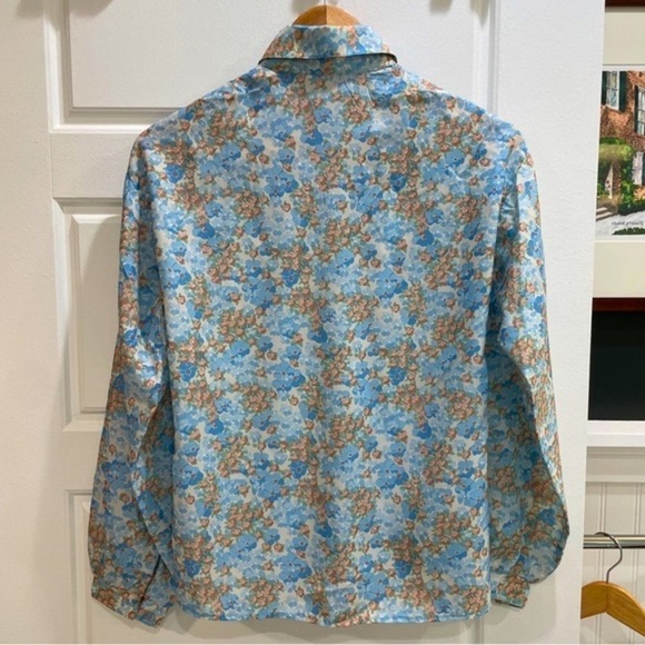Vintage Smocked Shoulder Puff Sleeve Blue Floral Top - Picture 7 of 9